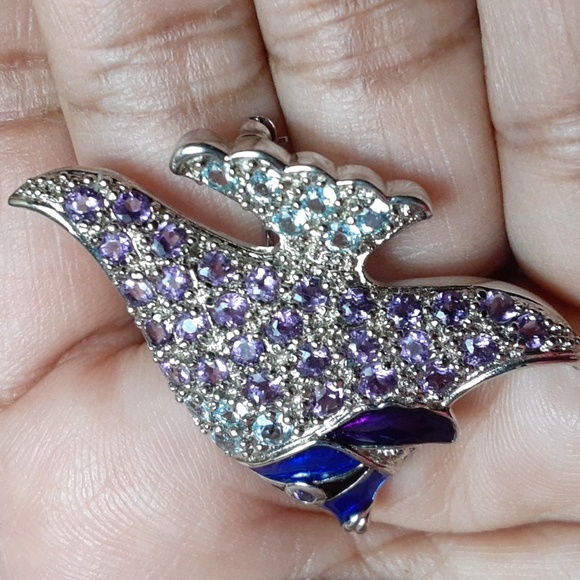 CLOSEOUT, 925 Genuine Amethyst and Blue Topaz with Enamel. BROOCH. FIRM. - Picture 9 of 11